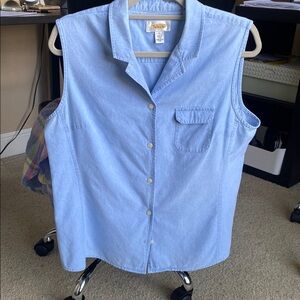 Button down chambray Sleeveless shirt with collar